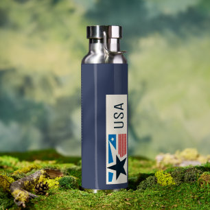 USA Blue Navy Stars Stripes Water Bottle