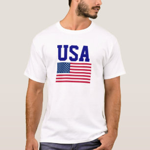 USA Blue Wording and United States of America Flag T-Shirt