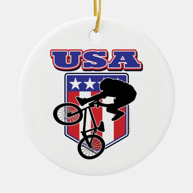 USA BMX Biker Ceramic Tree Decoration (Front)