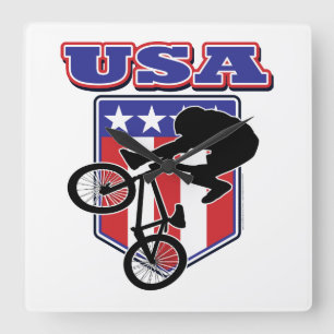 USA-BMX Biker Square Wall Clock