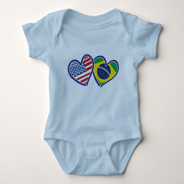 USA Brazil Love Hearts Baby Bodysuit (Front)