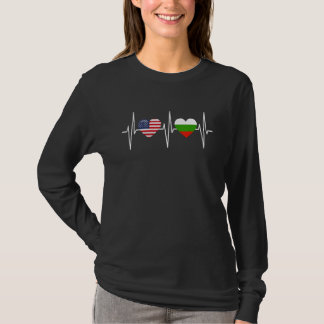 Usa Bulgaria  Heartbeat America Bulgarian Flag Hea T-Shirt