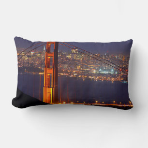 USA, California. Golden Gate Bridge At Night Lumbar Cushion