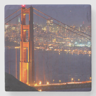USA, California. Golden Gate Bridge At Night Stone Coaster