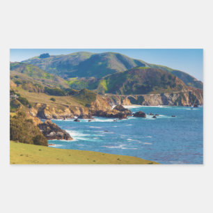 USA, California. Panorama Of Big Sur With Bixby Rectangular Sticker
