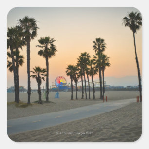 USA, California, Santa Monica Pier at sunset Square Sticker