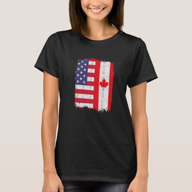 Usa Canada Flag American Canadian T-Shirt (Front)