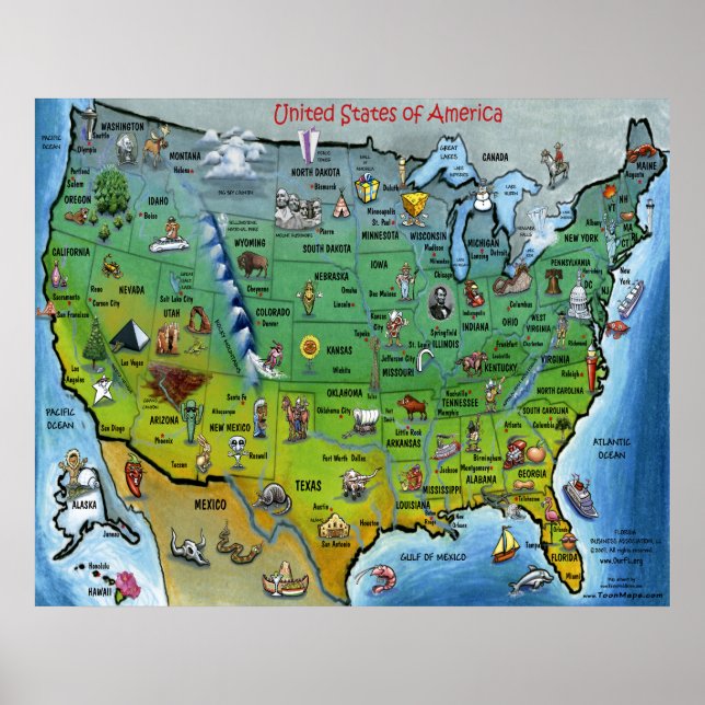 USA Cartoon Large Map Poster (Front)