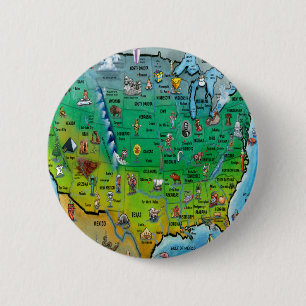 USA Cartoon Map 6 Cm Round Badge