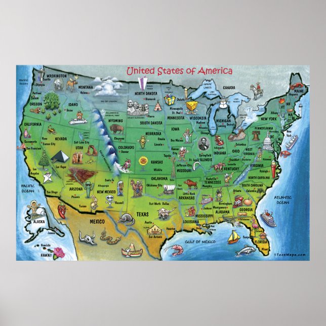 USA Cartoon Map HUGE Poster (Front)