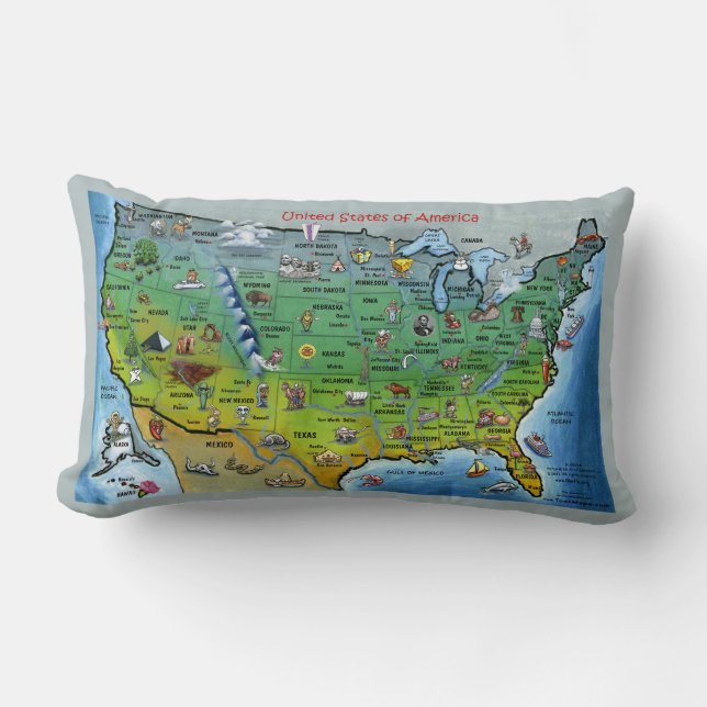 USA Cartoon Map Pillow (Front)