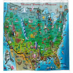 USA Cartoon Map Shower Curtain