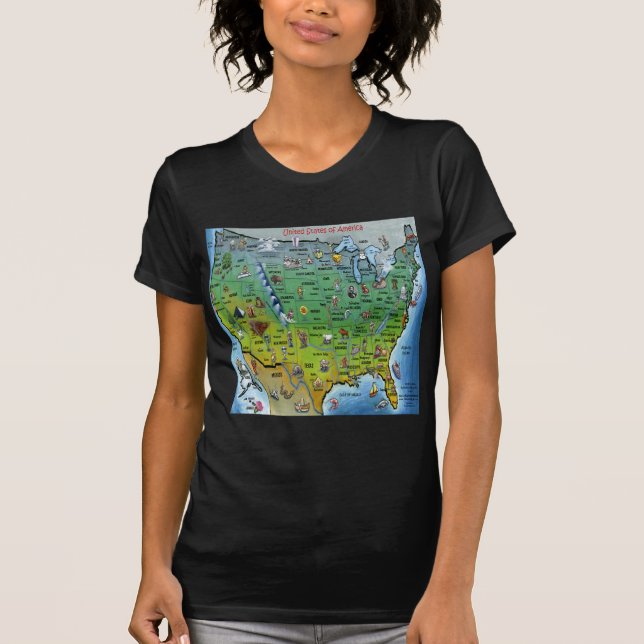 USA Cartoon Map T-Shirt (Front)