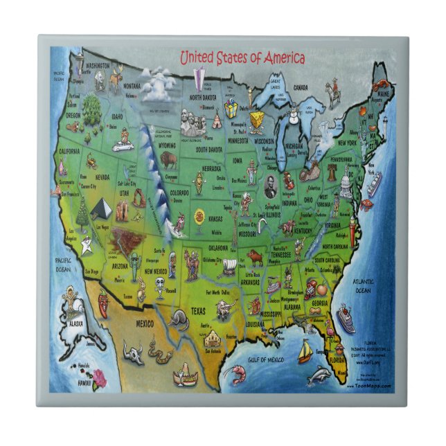 USA Cartoon Map Tile (Front)