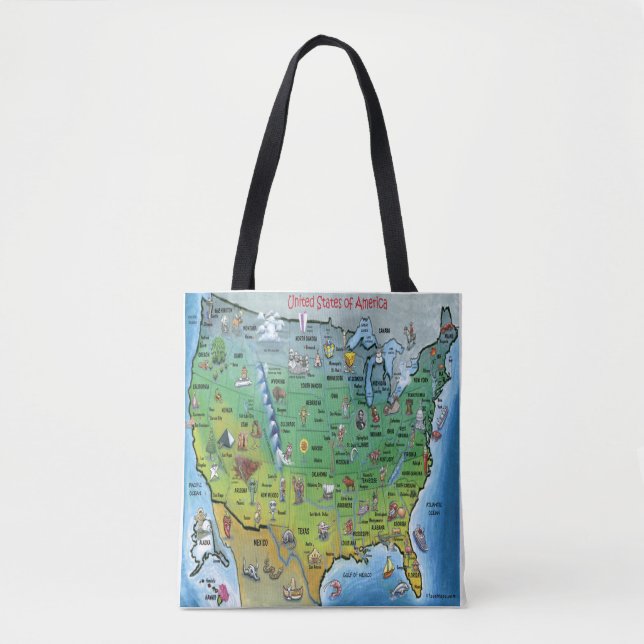 USA Cartoon Map Tote Bag (Front)