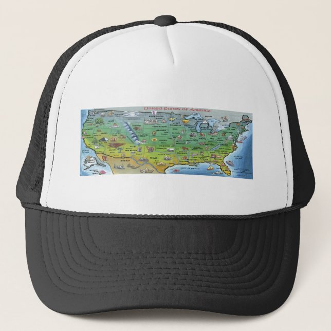USA Cartoon Map Trucker Hat (Front)