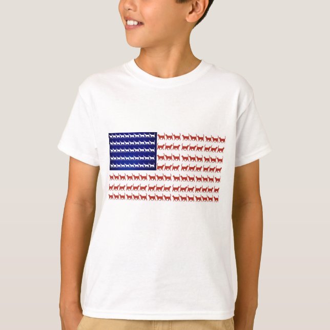 USA cat flag 4th of July red white blue patriotic  T-Shirt (Front)