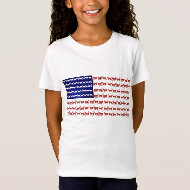 USA cat flag 4th of July red white blue patriotic  T-Shirt (Front)