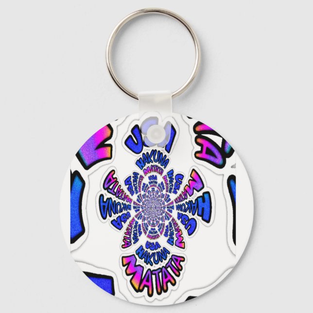 USA Celebration: Lovely Fun Text Dynamic Art Key Ring (Front)