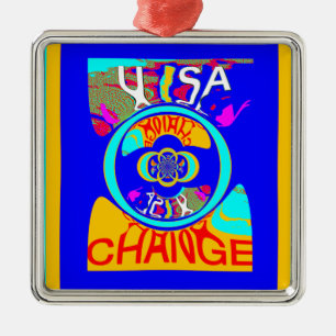 Usa Change Beautiful Amazing Text Quote Design Metal Tree Decoration