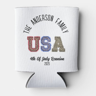 USA Cheetah Print Personalised Reunion Name Can Cooler
