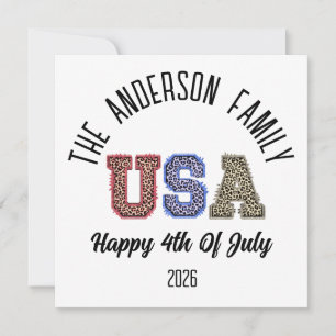 USA Cheetah Print Personalised Reunion Name Holiday Card