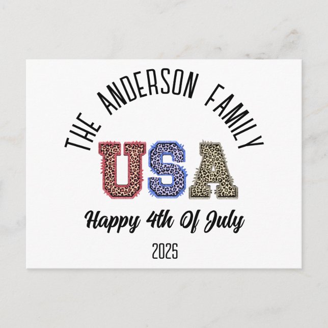 USA Cheetah Print Personalised Reunion Name Postcard (Front)