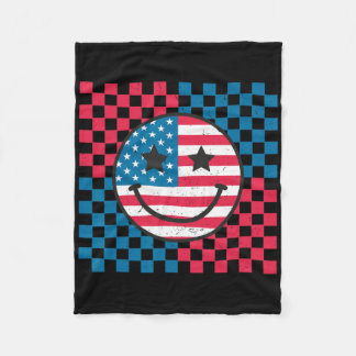 Usa Chequerboard 4th Of July Happy Face American Fleece Blanket