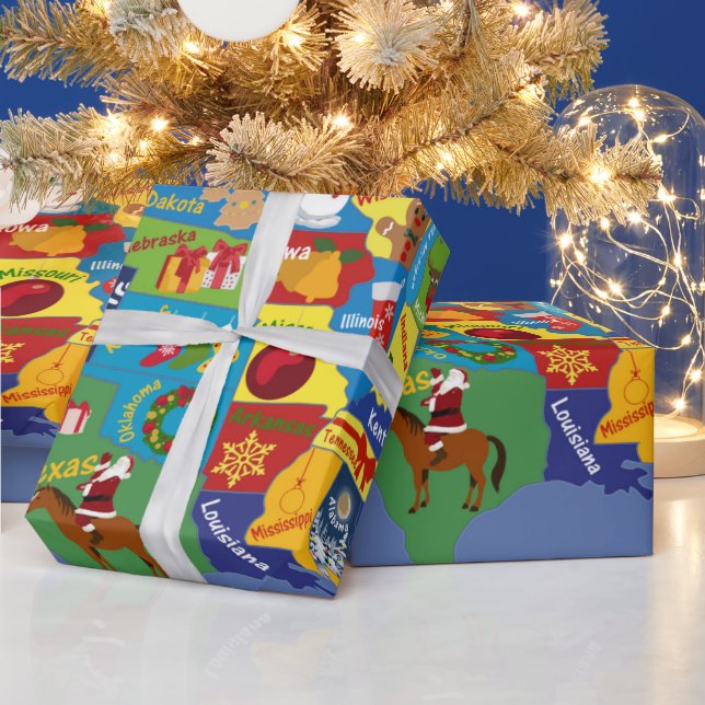 USA Christmas Map Wrapping Paper (Holidays)
