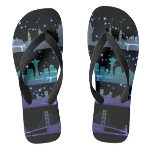 USA City Skylines Silver Nightlife with Stars Jandals