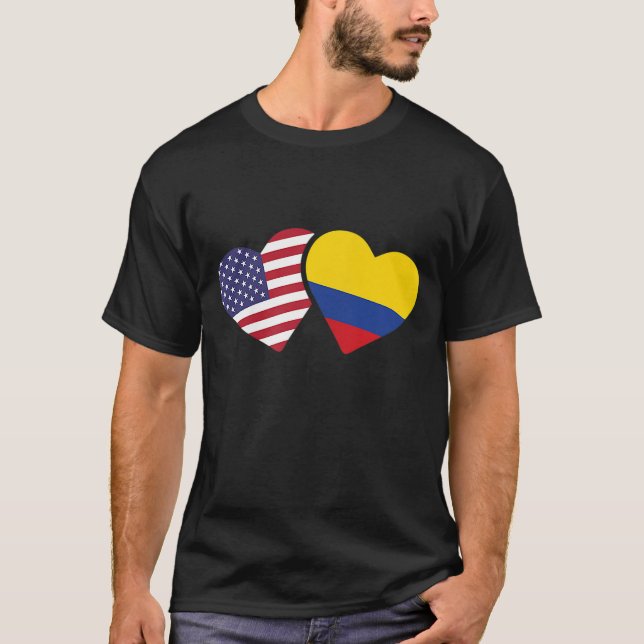 USA Colombia Flag Heart Colombian American Love Gi T-Shirt (Front)