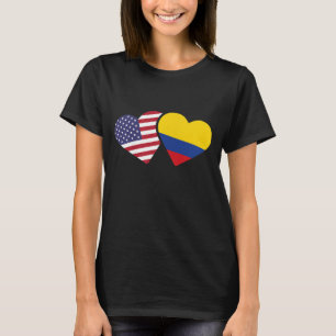 USA Colombia Flag Heart Colombian American Love Gi T-Shirt