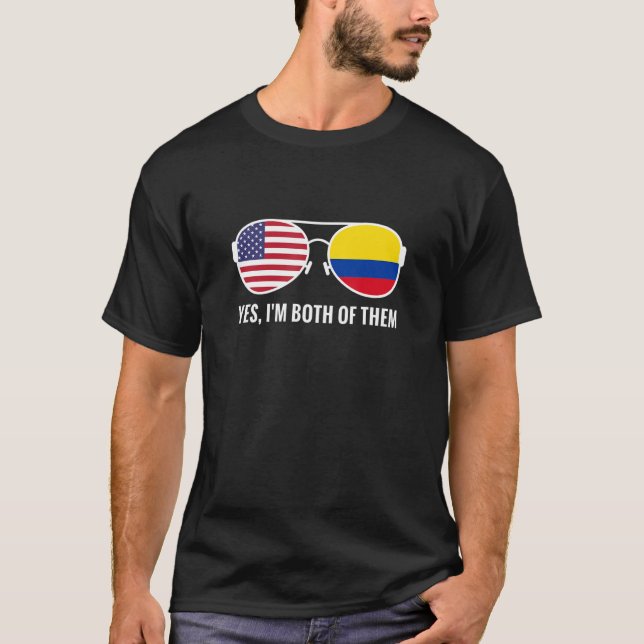 Usa Colombia Flag Sunglasses Colombian Americans T-Shirt (Front)