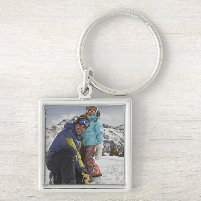 USA, Colorado, Telluride, Father and daughter Key Ring (Keychain on table)