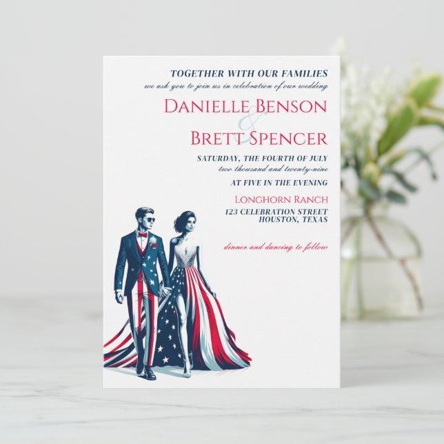 USA Couple Wedding Invitation (Standing Front)