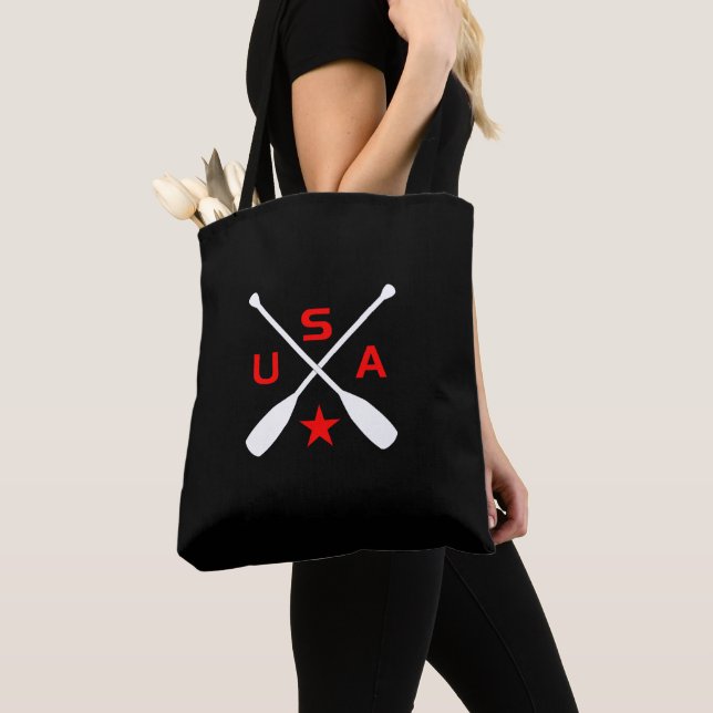 USA Crossed Paddle Oars with Star Dark Colour Tote Bag (Close Up)