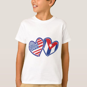 USA CUBA Flag Hearts T-Shirt