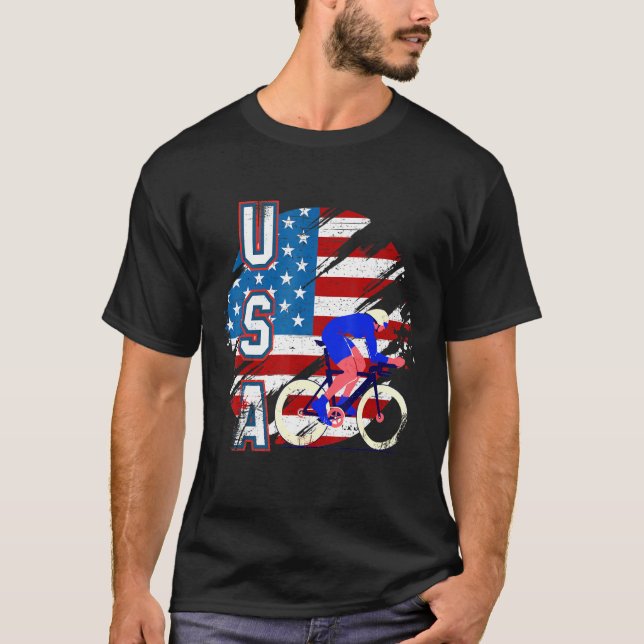 USA Cycling American Flag Cycling Team T-Shirt (Front)