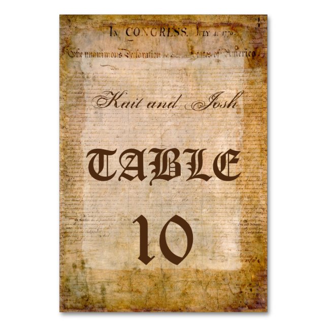 USA Declaration Independence Amazing Parchment Table Number (Front)