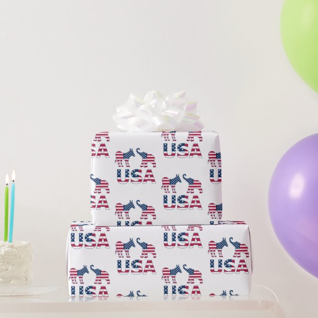 USA Democratic Donkey Republican Elephant Politics Wrapping Paper (Party Gifts)