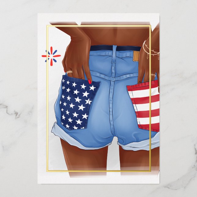 USA Denim Girl Birthday Party Foil Invitation (Front)