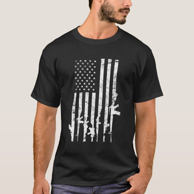 Usa Distressed Flag Guns Pro Gun 2Nd Amendment On  T-Shirt (Front)