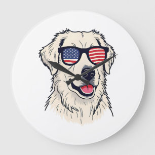 USA Dog Lover - Cool Pup with American Flag Shades Large Clock