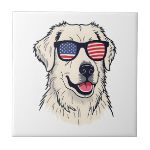 USA Dog Lover - Cool Pup with American Flag Shades Tile