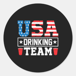 Usa Drinking Team Funny Drinking Beer Lover  Classic Round Sticker