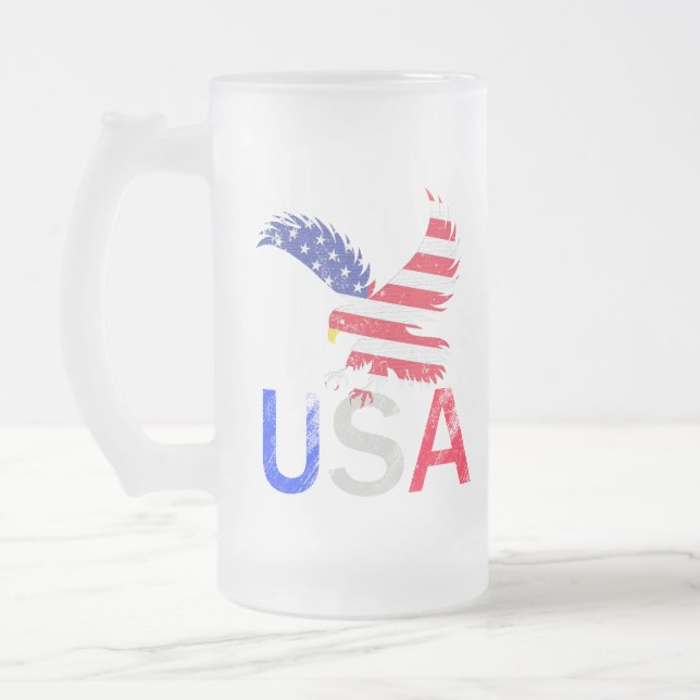 USA Eagle Frosted Glass Beer Mug (Left)