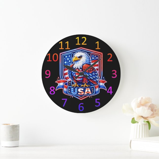 USA Eagle Patriotic Art Large Clock (Home)