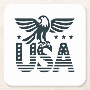 USA Eagle Patriotic Desig -Stars and Stripes Style Square Paper Coaster