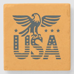 USA Eagle Patriotic Desig -Stars and Stripes Style Stone Coaster