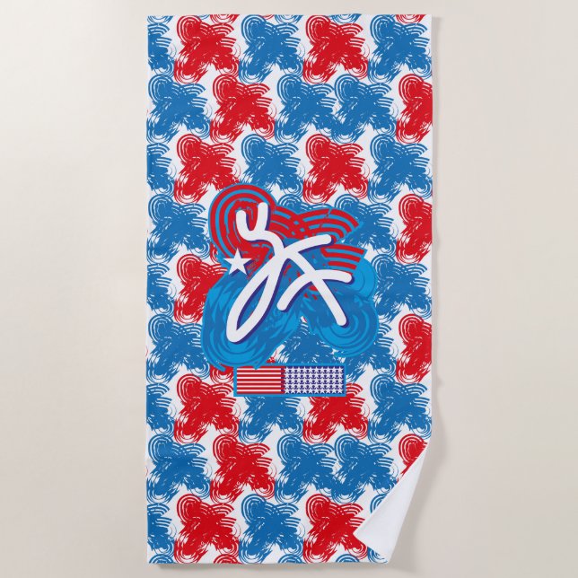 USA/EEUU FLAG SIMPLIFIED TEXT BY MASANSER PIXELAT BEACH TOWEL (Front)